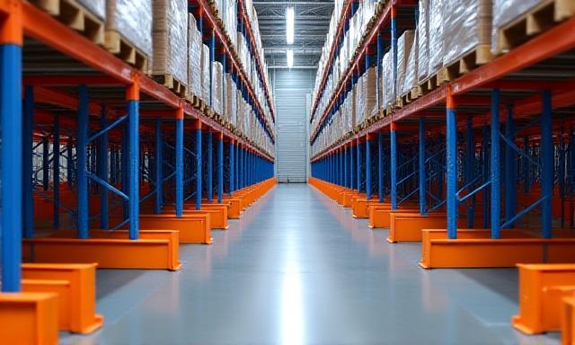 High-density industrial racking and organized warehouse interior